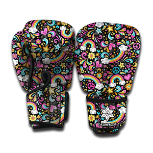 Groovy Hippie Peace Pattern Print Boxing Gloves