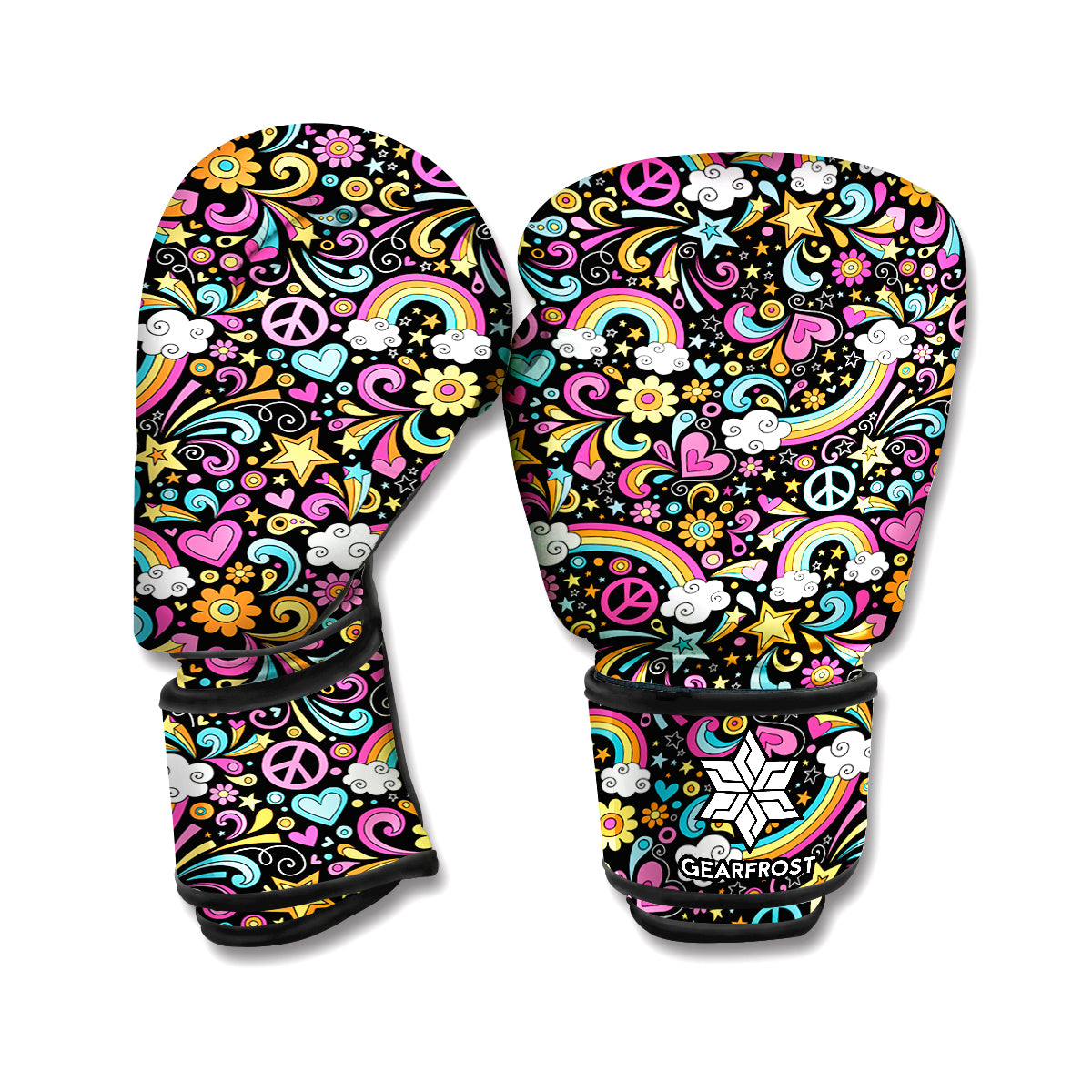 Groovy Hippie Peace Pattern Print Boxing Gloves