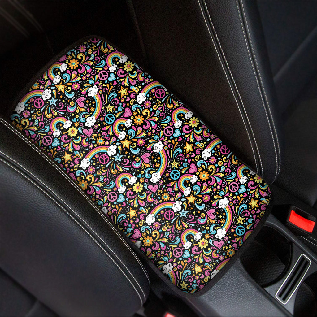 Groovy Hippie Peace Pattern Print Car Center Console Cover