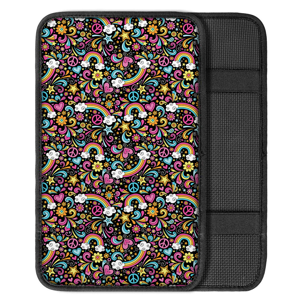 Groovy Hippie Peace Pattern Print Car Center Console Cover