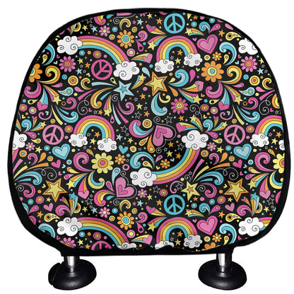 Groovy Hippie Peace Pattern Print Car Headrest Covers