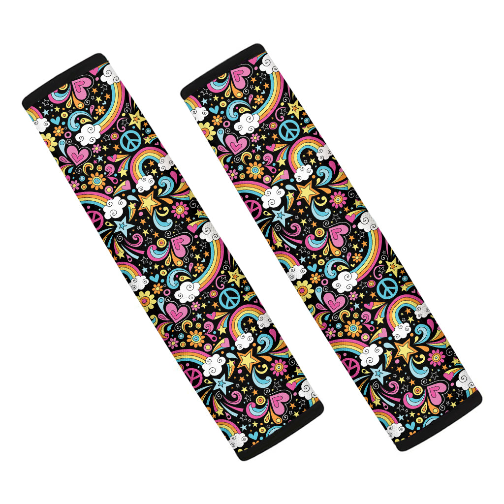 Groovy Hippie Peace Pattern Print Car Seat Belt Covers