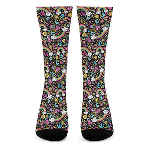 Groovy Hippie Peace Pattern Print Crew Socks