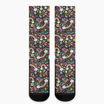 Groovy Hippie Peace Pattern Print Crew Socks