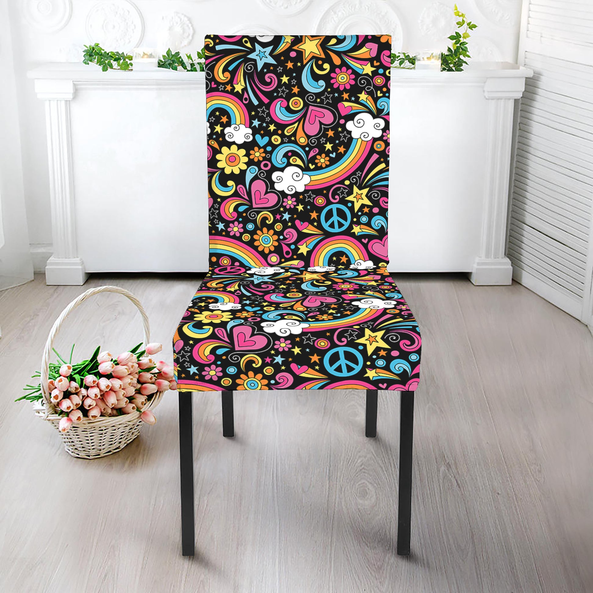 Groovy Hippie Peace Pattern Print Dining Chair Slipcover
