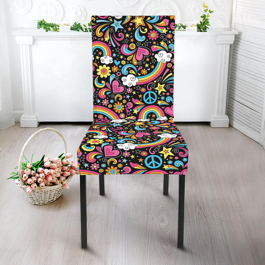 Groovy Hippie Peace Pattern Print Dining Chair Slipcover