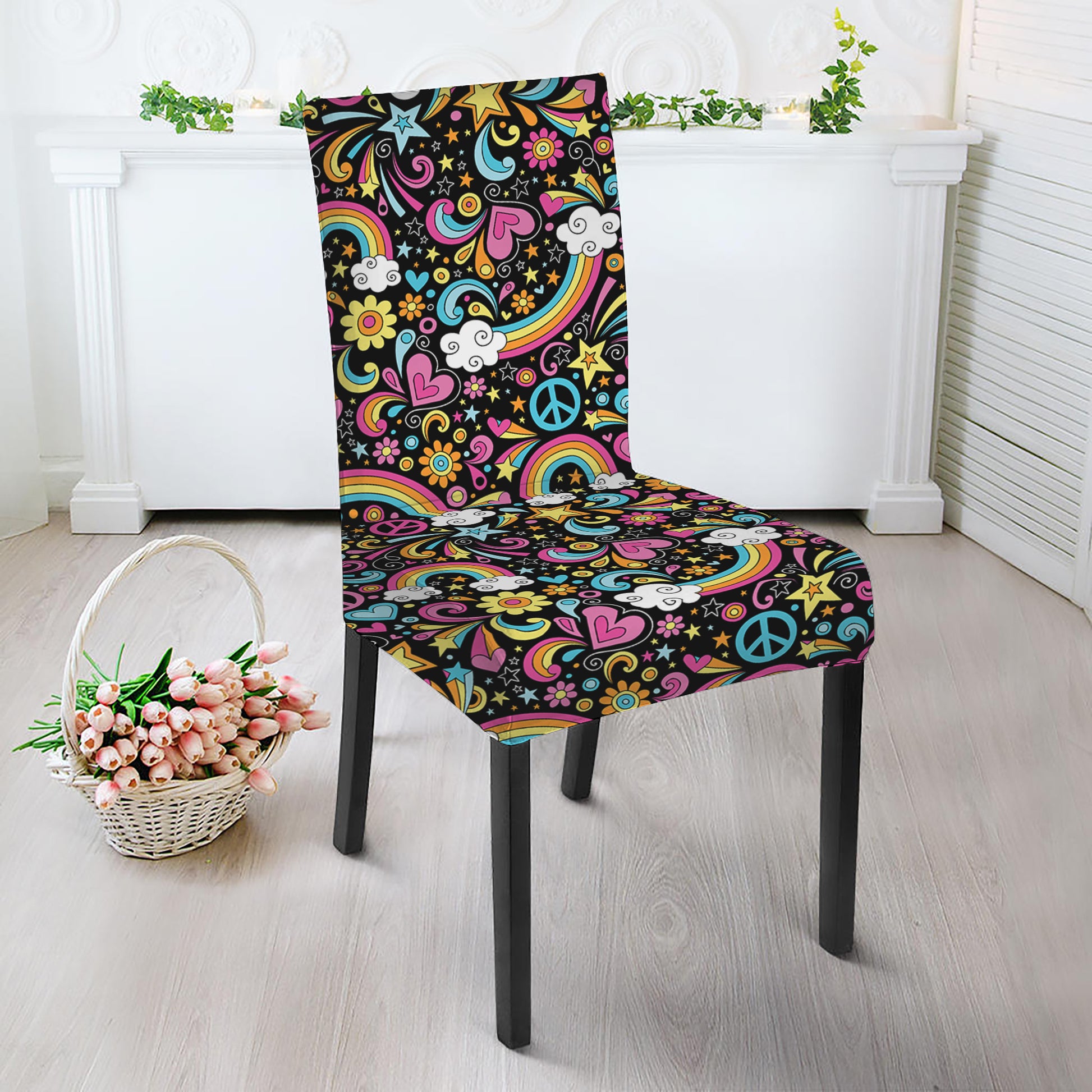Groovy Hippie Peace Pattern Print Dining Chair Slipcover