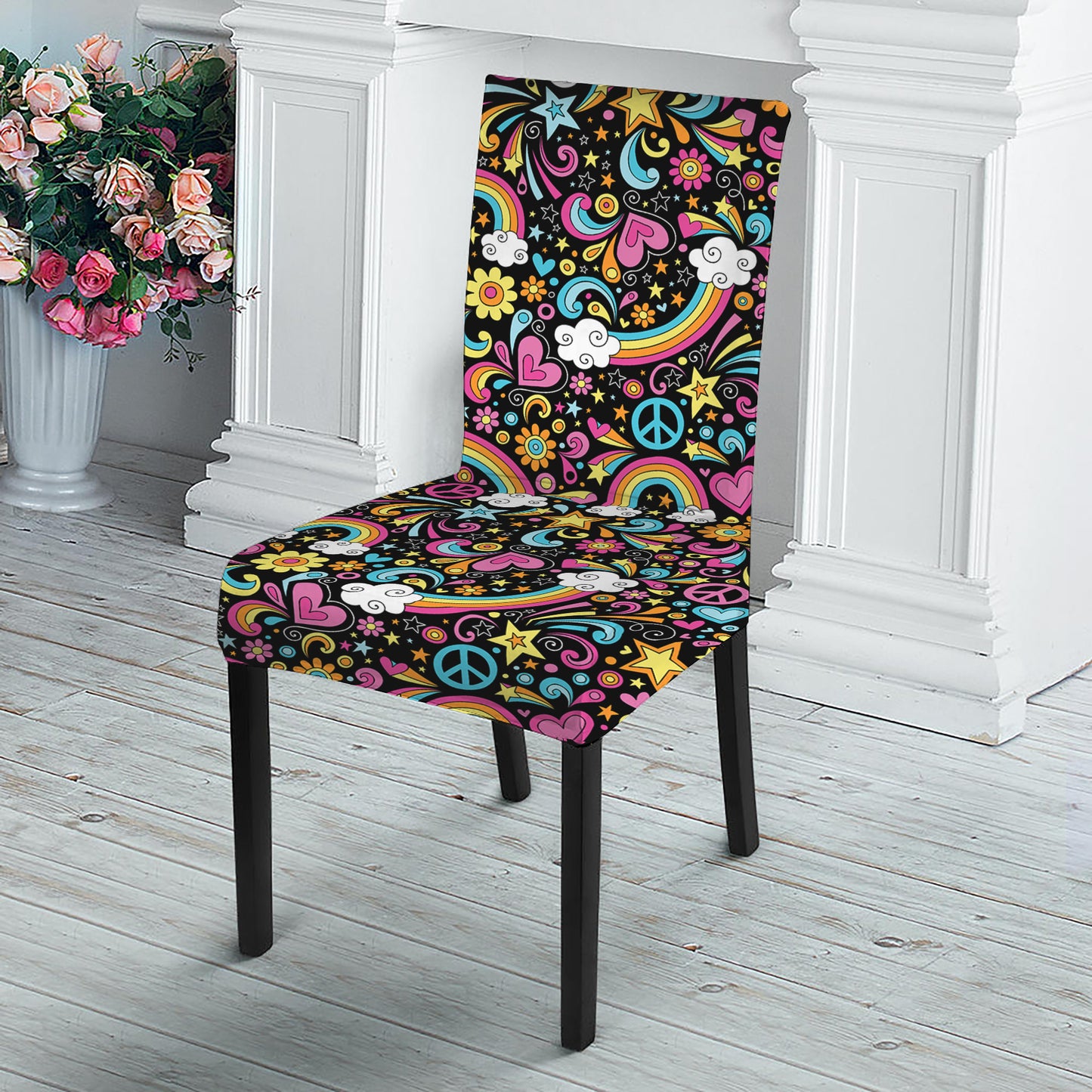 Groovy Hippie Peace Pattern Print Dining Chair Slipcover