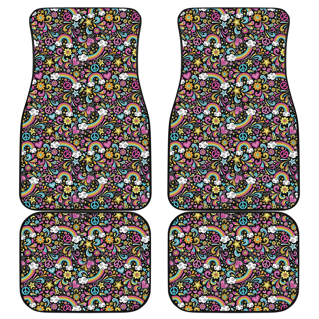 Groovy Hippie Peace Pattern Print Front and Back Car Floor Mats