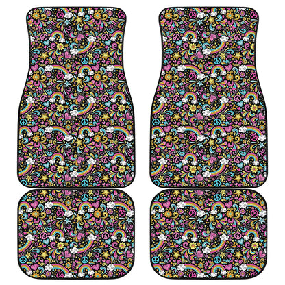 Groovy Hippie Peace Pattern Print Front and Back Car Floor Mats