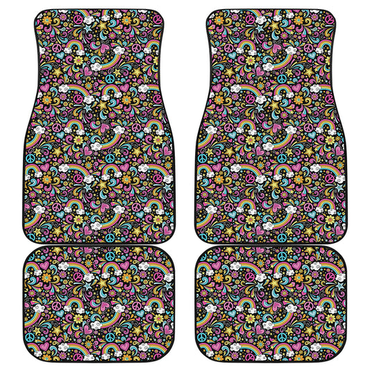 Groovy Hippie Peace Pattern Print Front and Back Car Floor Mats