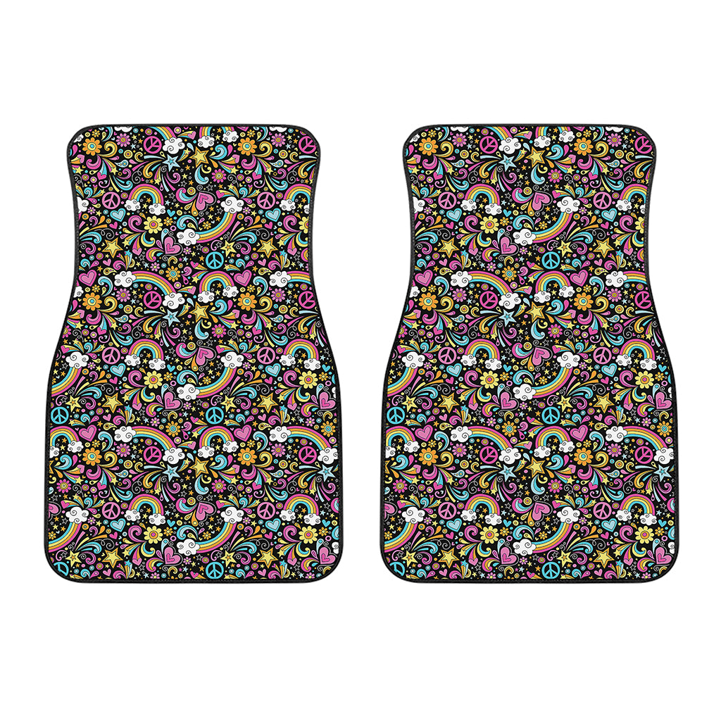 Groovy Hippie Peace Pattern Print Front Car Floor Mats