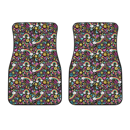 Groovy Hippie Peace Pattern Print Front Car Floor Mats