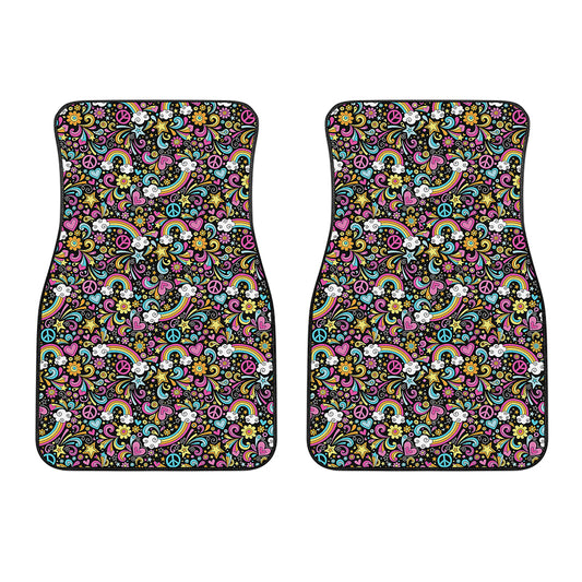 Groovy Hippie Peace Pattern Print Front Car Floor Mats