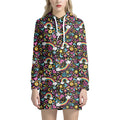Groovy Hippie Peace Pattern Print Pullover Hoodie Dress