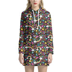 Groovy Hippie Peace Pattern Print Hoodie Dress