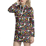 Groovy Hippie Peace Pattern Print Hoodie Dress