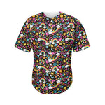 Groovy Hippie Peace Pattern Print Men's Baseball Jersey
