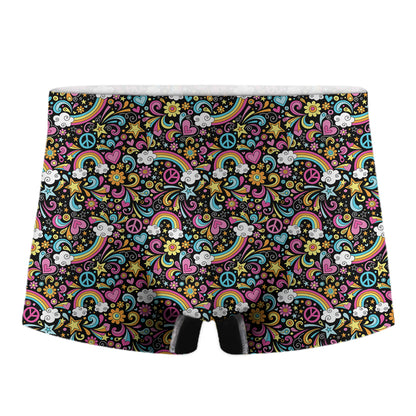 Groovy Hippie Peace Pattern Print Men's Boxer Briefs