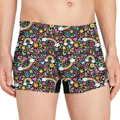 Groovy Hippie Peace Pattern Print Men's Boxer Briefs