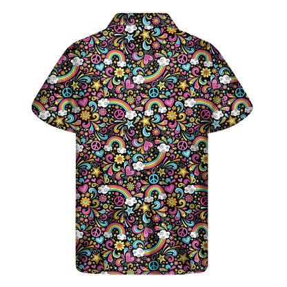 Groovy Hippie Peace Pattern Print Men's Short Sleeve Shirt