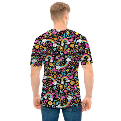 Groovy Hippie Peace Pattern Print Men's T-Shirt