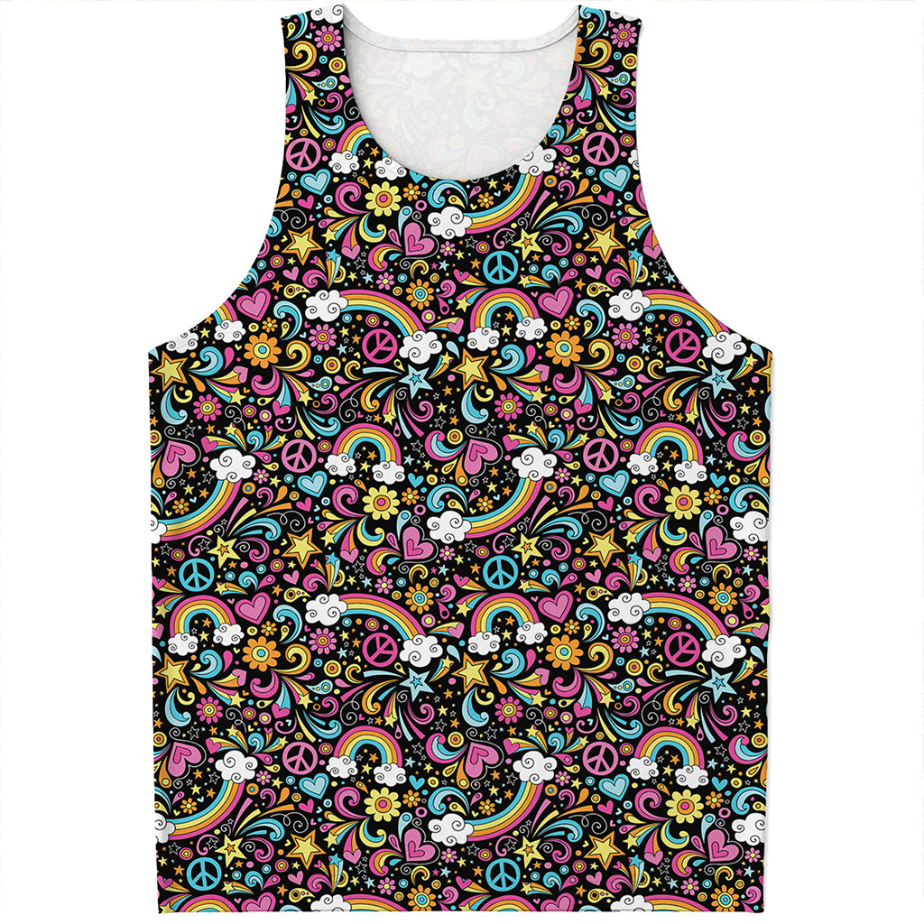Groovy Hippie Peace Pattern Print Men's Tank Top