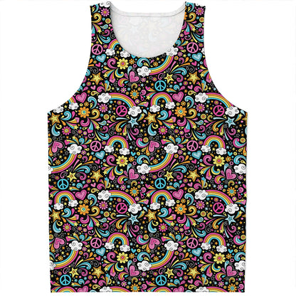 Groovy Hippie Peace Pattern Print Men's Tank Top