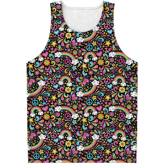 Groovy Hippie Peace Pattern Print Men's Tank Top