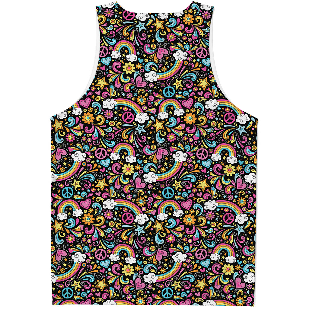 Groovy Hippie Peace Pattern Print Men's Tank Top