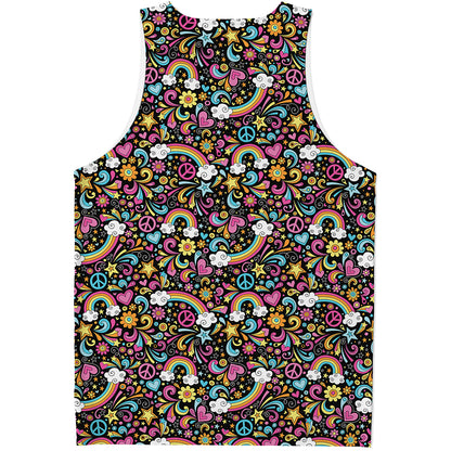 Groovy Hippie Peace Pattern Print Men's Tank Top