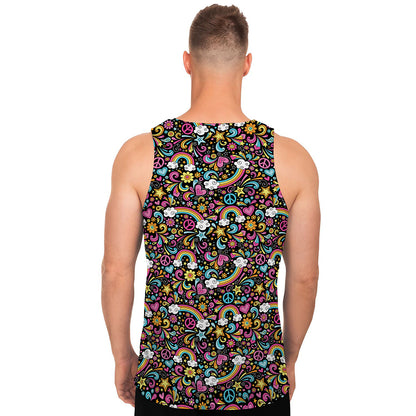 Groovy Hippie Peace Pattern Print Men's Tank Top