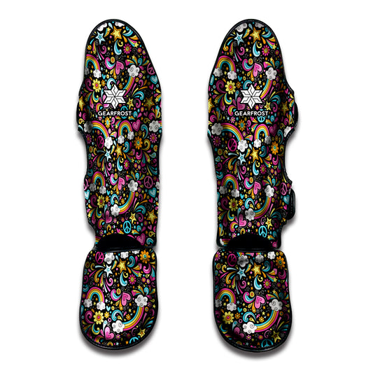 Groovy Hippie Peace Pattern Print Muay Thai Shin Guard