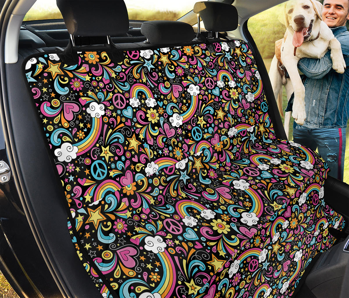 Groovy Hippie Peace Pattern Print Pet Car Back Seat Cover