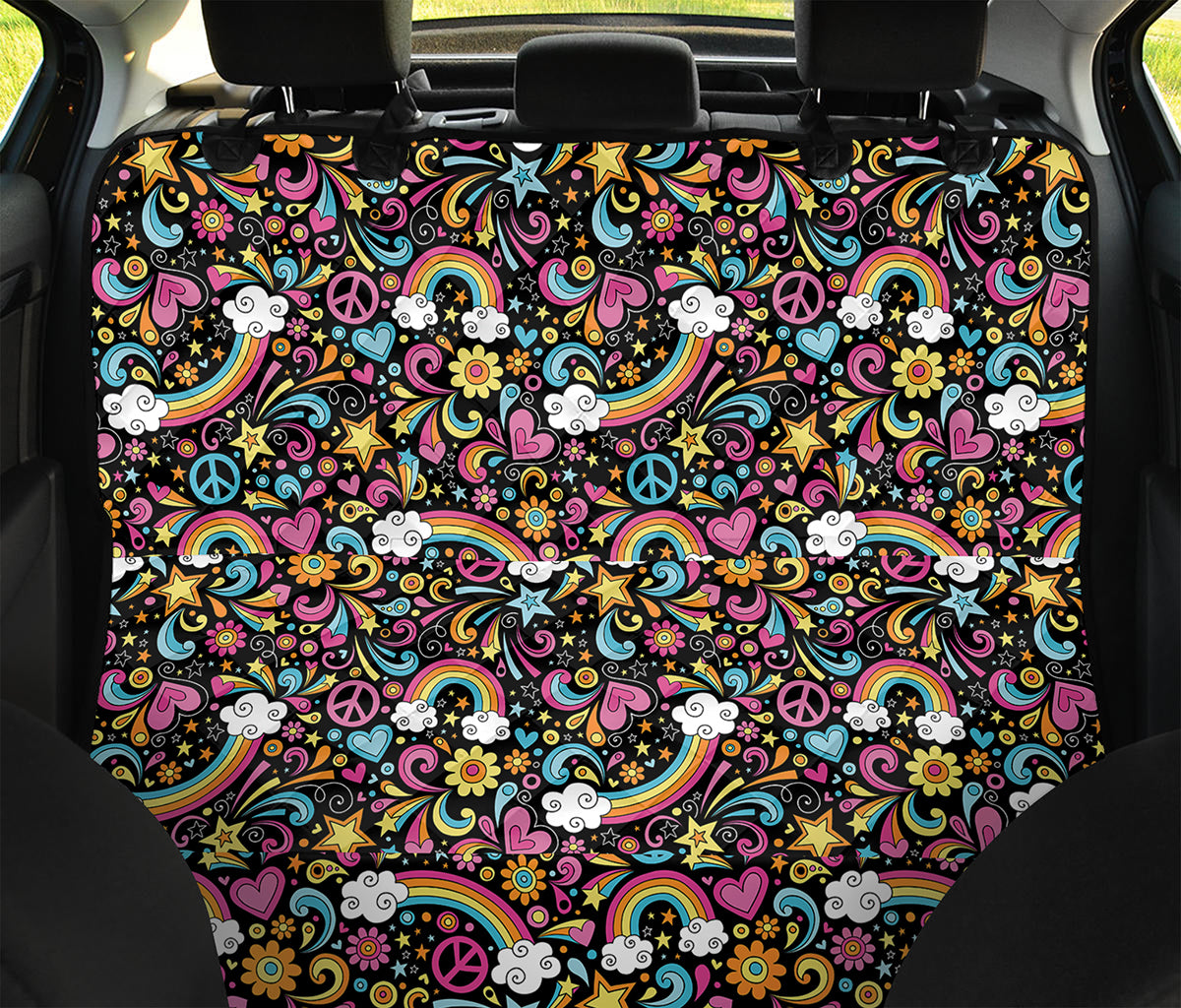 Groovy Hippie Peace Pattern Print Pet Car Back Seat Cover
