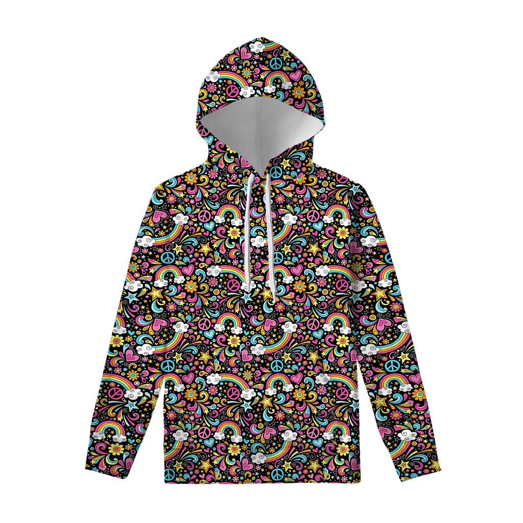 Groovy Hippie Peace Pattern Print Pullover Hoodie