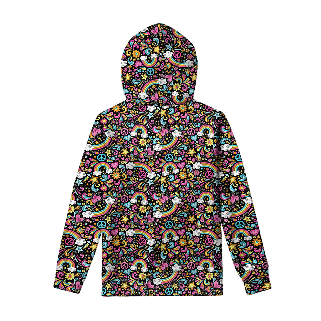 Groovy Hippie Peace Pattern Print Pullover Hoodie