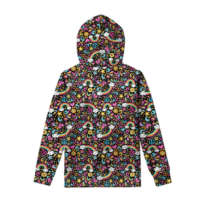 Groovy Hippie Peace Pattern Print Pullover Hoodie