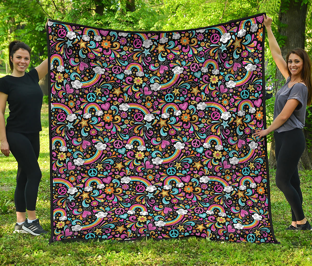 Groovy Hippie Peace Pattern Print Quilt