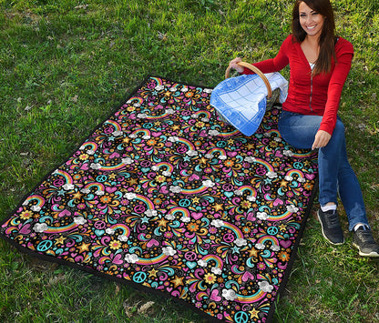 Groovy Hippie Peace Pattern Print Quilt