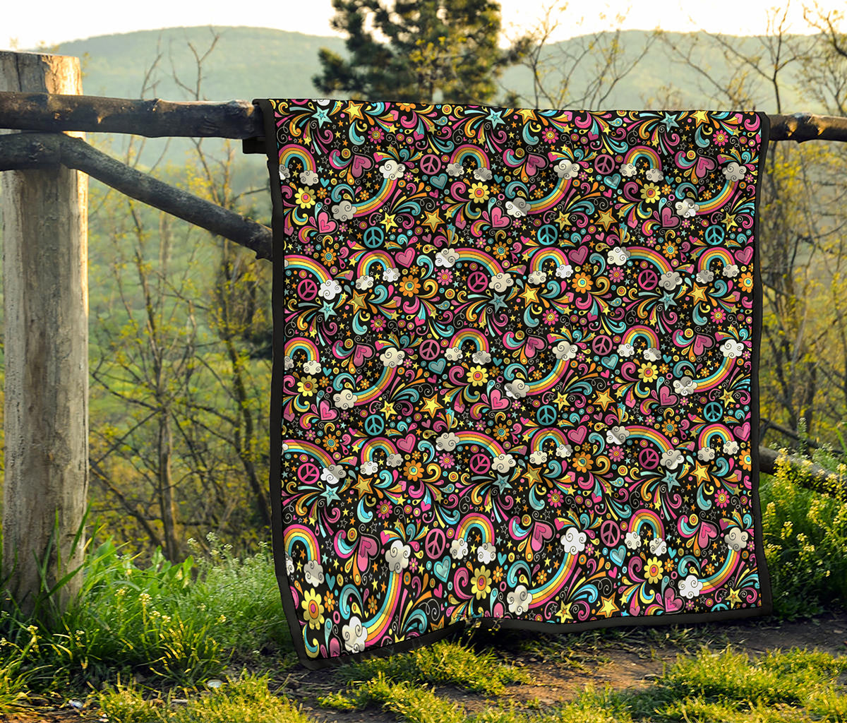 Groovy Hippie Peace Pattern Print Quilt