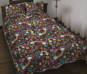 Groovy Hippie Peace Pattern Print Quilt Bed Set