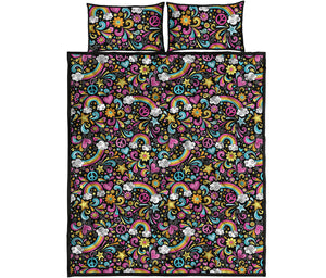 Groovy Hippie Peace Pattern Print Quilt Bed Set