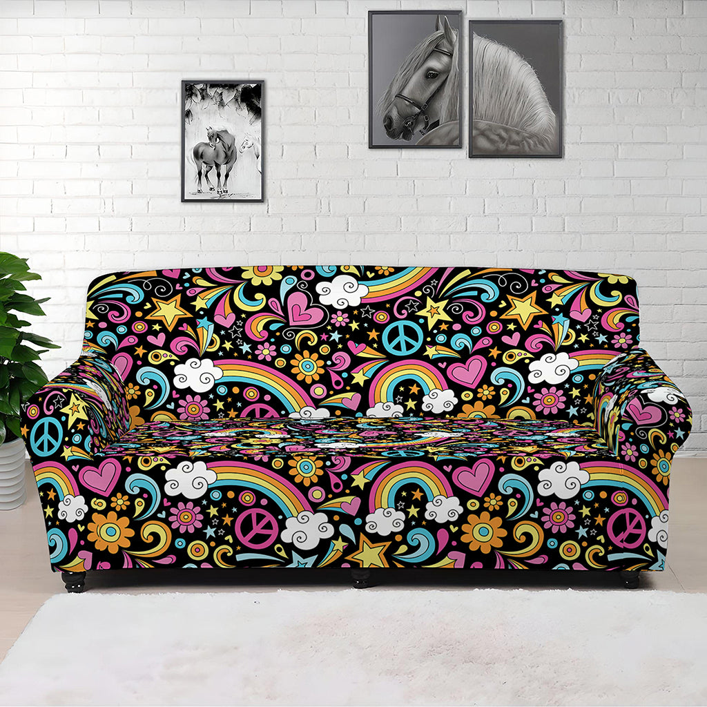 Groovy Hippie Peace Pattern Print Sofa Cover