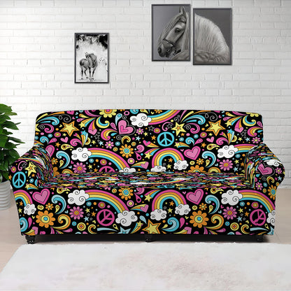 Groovy Hippie Peace Pattern Print Sofa Cover