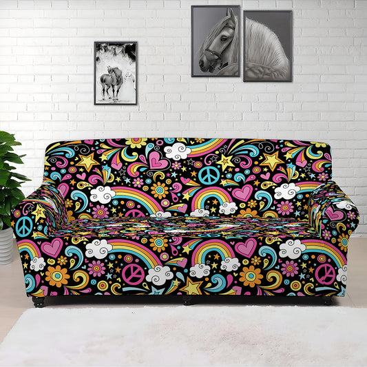 Groovy Hippie Peace Pattern Print Sofa Cover