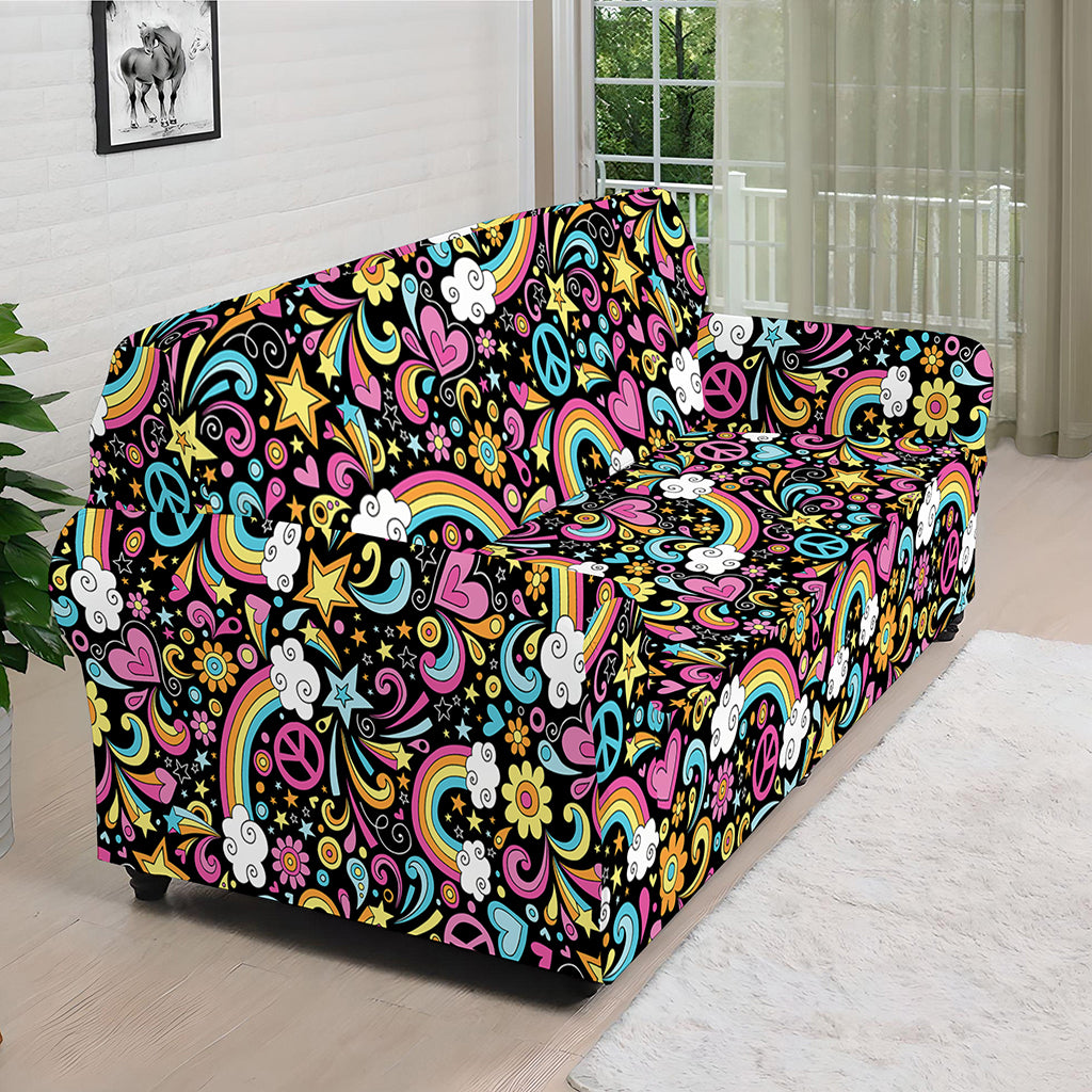Groovy Hippie Peace Pattern Print Sofa Cover