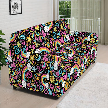 Groovy Hippie Peace Pattern Print Sofa Cover