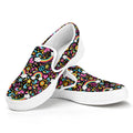 Groovy Hippie Peace Pattern Print White Slip On Sneakers