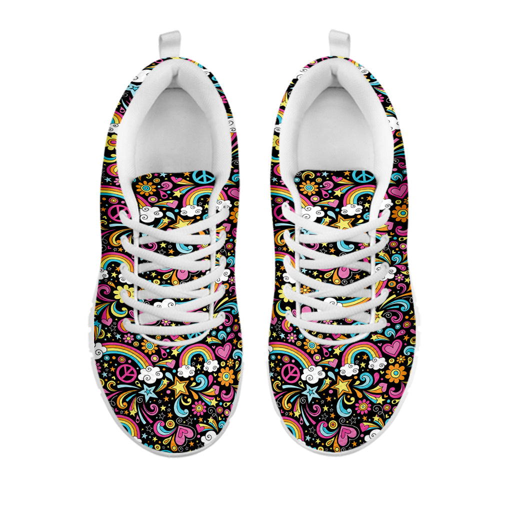 Groovy Hippie Peace Pattern Print White Sneakers